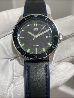 Reign Elijah Automatic Men's Diver Watch 42mm Black/Blue Leather Rubber